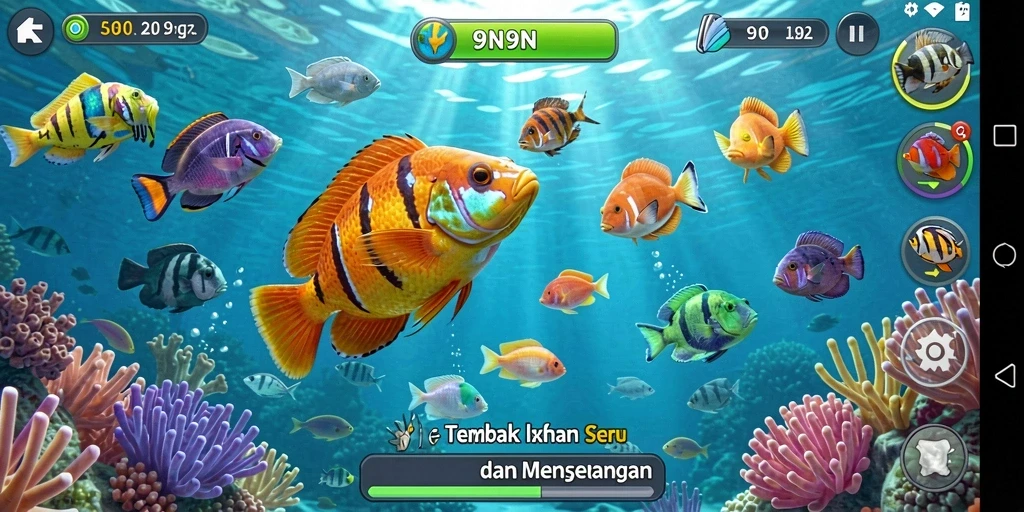 Screenshot gameplay menarik dari 9N9N saat menembak ikan.