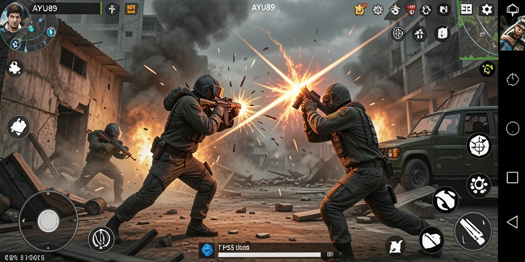Tangkapan layar gameplay AYU89 yang seru dengan pertempuran intens di TPS.