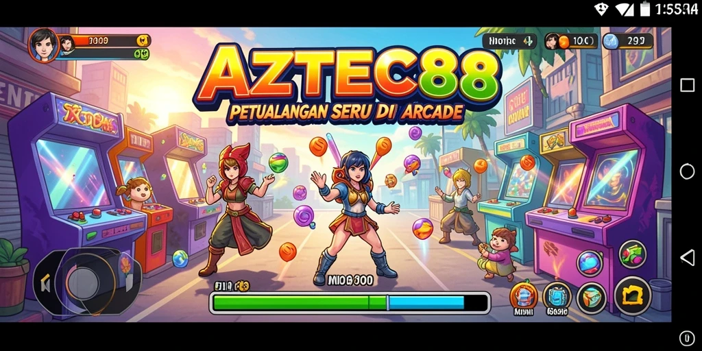Tampilan utama AZTEC88 dengan aksi gameplay seru di dunia arcade.