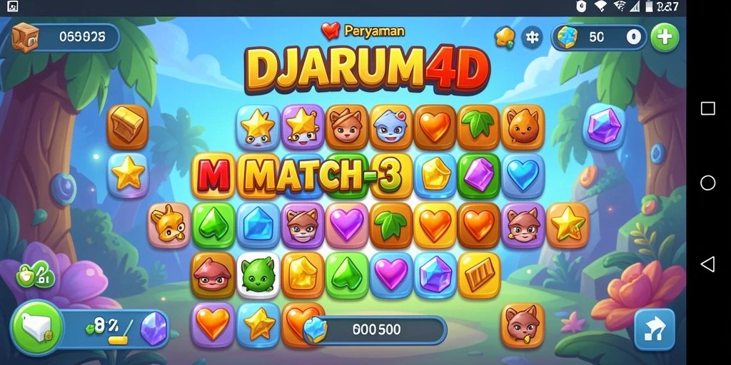 Screenshot gameplay Match-3 DJARUM4D yang menampilkan keseruan bermain.