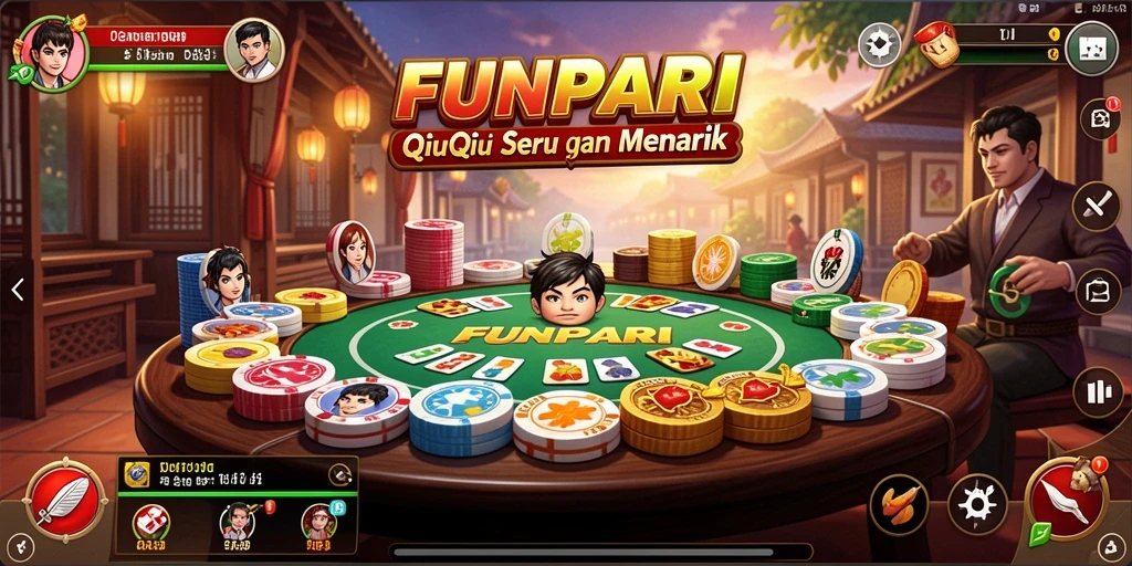 Screenshot gameplay <strong>FUNPARI</strong> menampilkan suasana permainan QiuQiu yang penuh aksi.