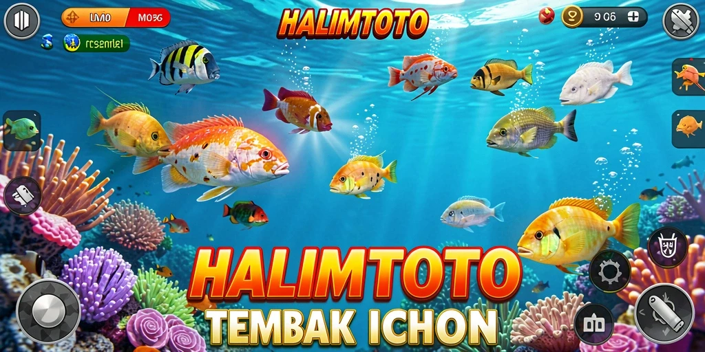 Screenshot HALIMTOTO menampilkan aksi seru menembak ikan di lautan.