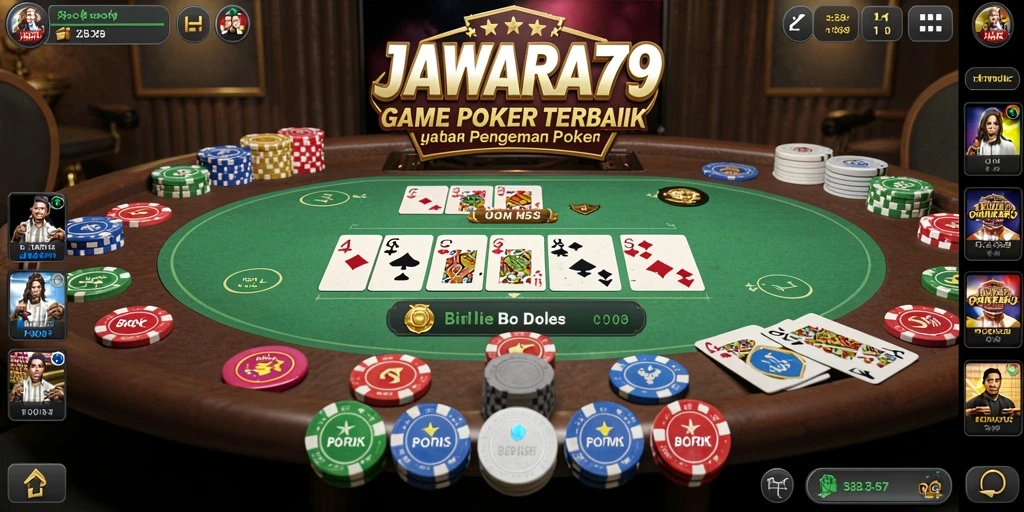 Screenshot JAWARA79 menunjukkan pemain serius dalam duel poker.