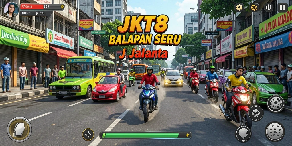 Gameplay seru balapan di JKT8 dengan grafis menawan.