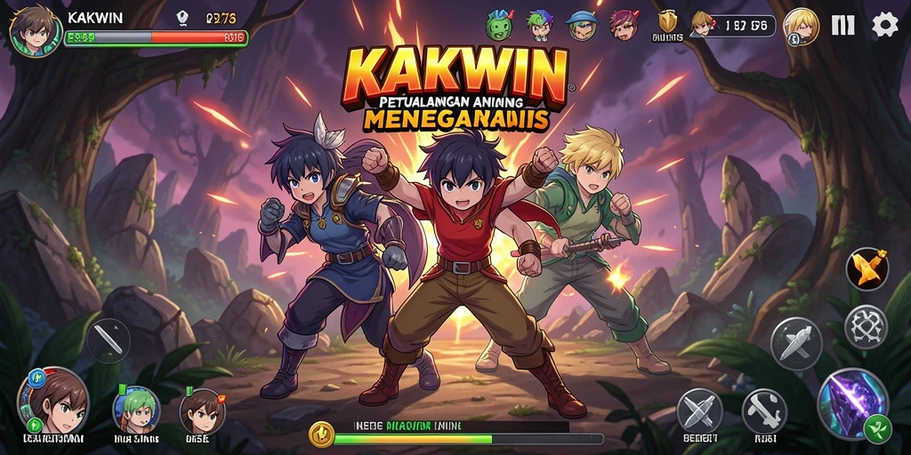 Tampilan gameplay KAKWIN yang penuh aksi dan karakter anime.