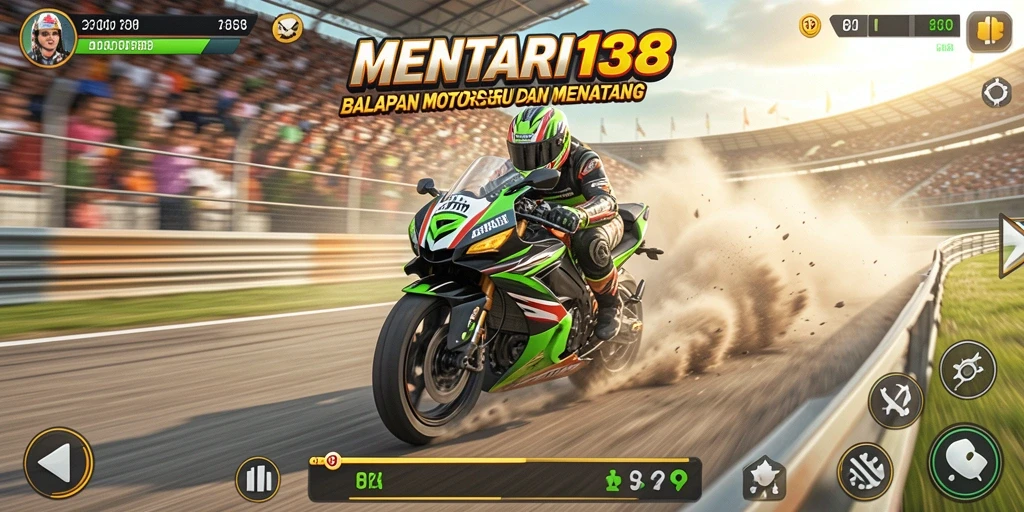 Tangkapan layar gameplay seru dari MENTARI138 dengan aksi balapan motor.