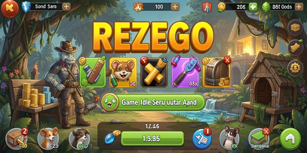 Screenshot gameplay <strong>REZEGO</strong> menampilkan karakter yang beraksi dalam permainan Idle dengan grafis yang menawan.