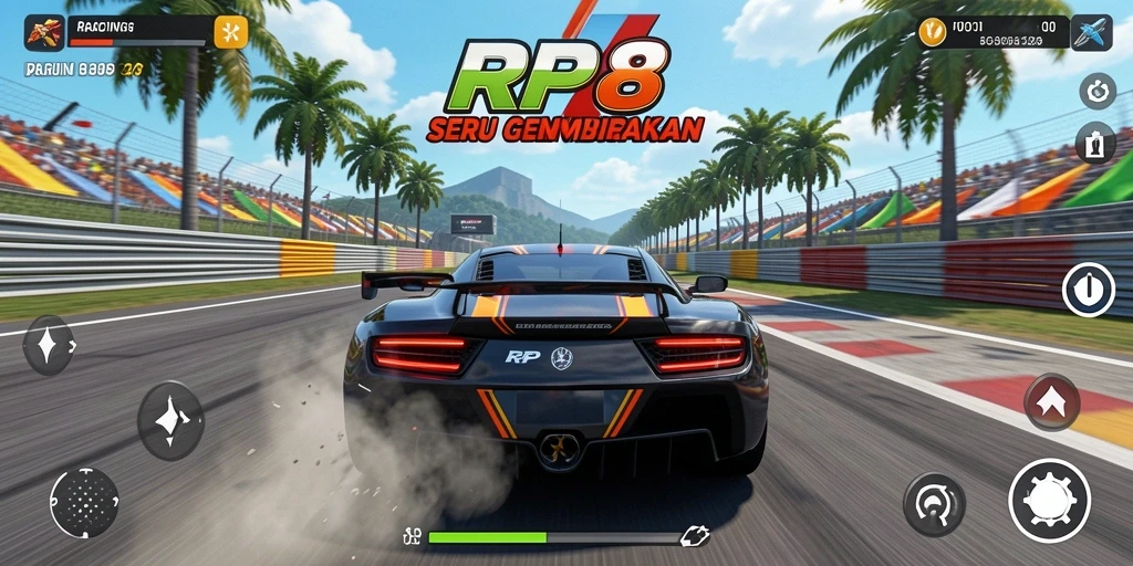 Screenshot gameplay RP8 dengan balapan yang intens dan menegangkan.