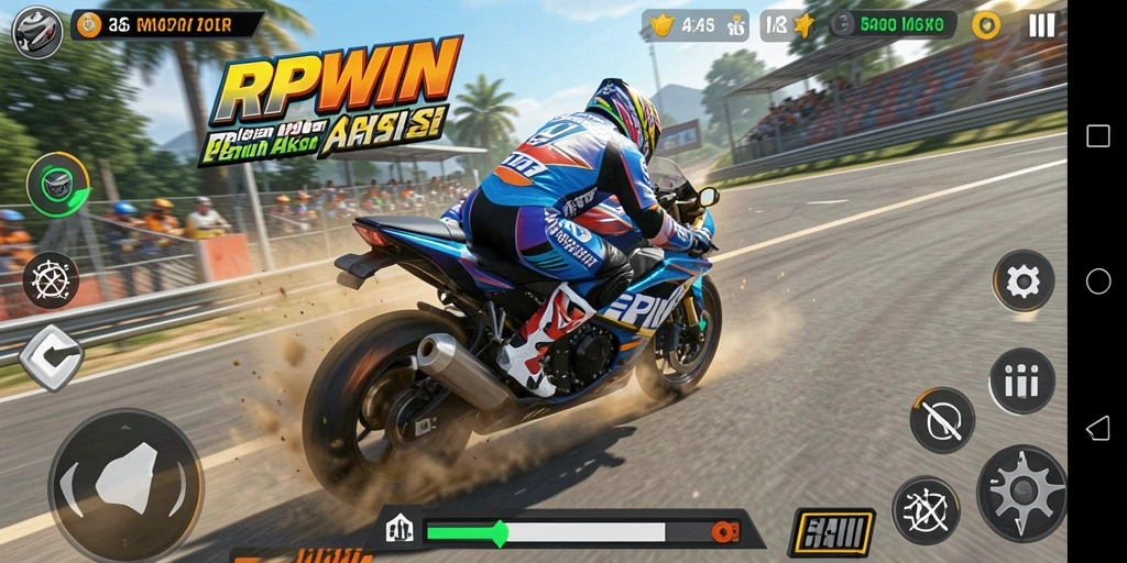 Gameplay mendebarkan balapan motor di trek beragam.